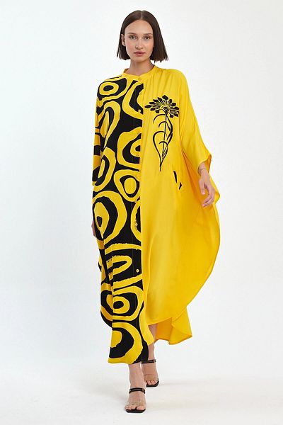 bacc Maxi Size Yellow Embroidery Embroidered Woven Viscon Dress Bcvl-251033