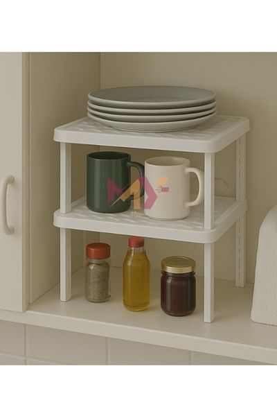Myend 2 Pcs in Cabinet Organizer Shelf Square Riser Shelf Stackable Organizer