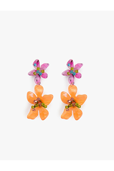 Koton Large Earrings Floral Pattern - Plastic and Glass mix