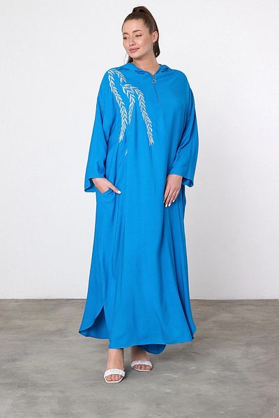 bacc Rochie maxi din viscoză tricotată cu broderie albastră Bcvl-25v037