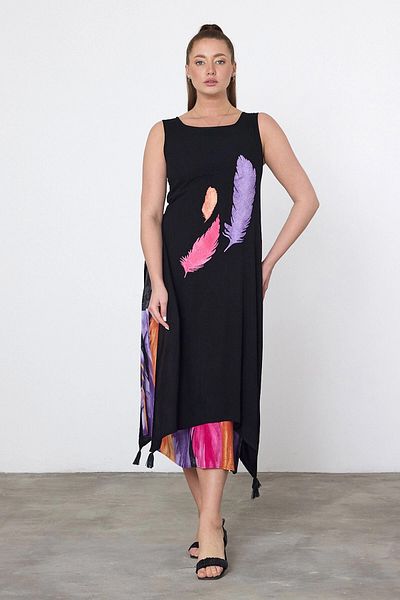 bacc Maxi Size Purple Printed Piece Detailed Viscon Dress Bcvl-252025