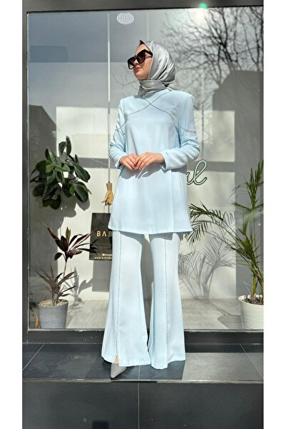 SENN Blue Crystal Cross Stones Women's Evening Dress and Pants Set