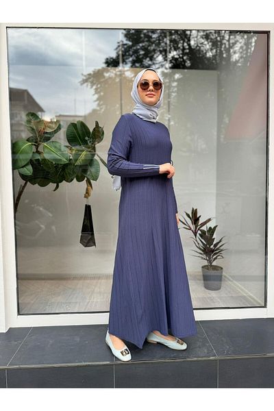 Invee Ribbed Knitwear Women's Dress Indigo
