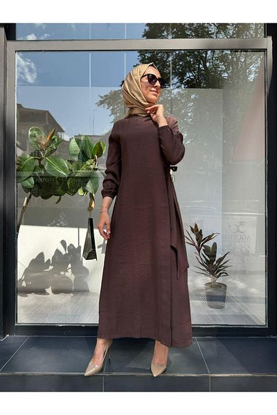 Invee Women's Dress with Tie Waist Brown