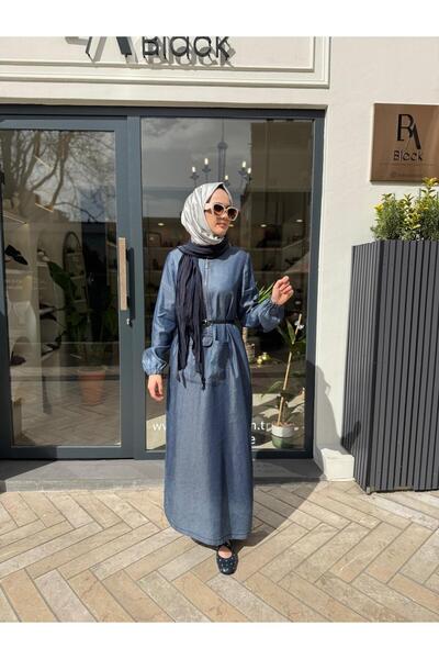 MissWhence Zippered Pocket Detailed Denim Women's Dress Navy Blue