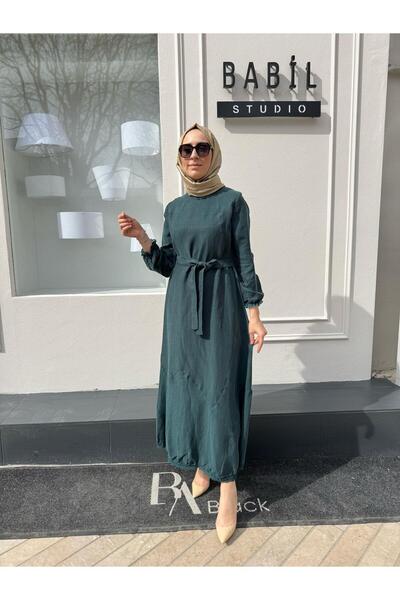 MissWhence Fisto Detailed Linen Women's Dress Emerald Green