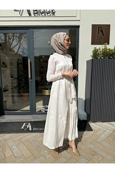 MissWhence Zippered Scallop Detailed Double Women's Dress Stone Color