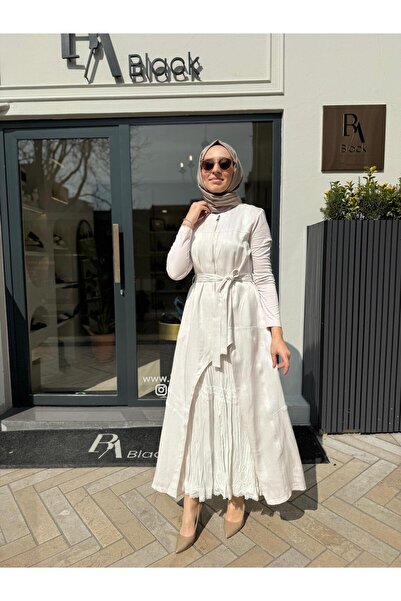 MissWhence Zippered Scallop Detailed Double Women's Dress Stone Color