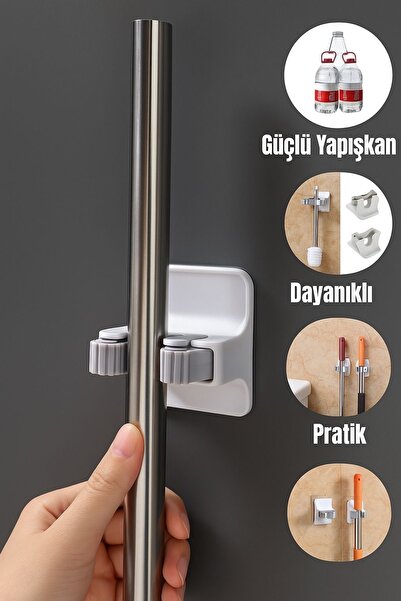 Metsar Home 4 Adet Çok Amaçlı Paspas, Süpürge, Fırça Ve Mob Askısı-Sap Tutucu Mutfak Ve Banyo Askısı