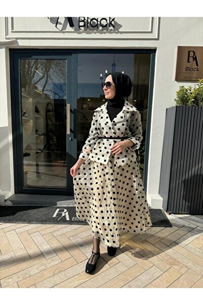 noitriko Γυναικείο μπουφάν οργάντζα με πουά σχέδιο σε μπεζ χρώμα