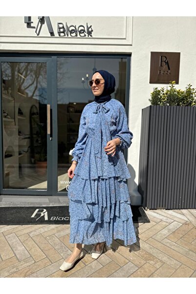 Babil Butik Γυναικείο φόρεμα σιφόν με στρώσεις μπλε