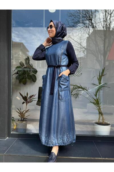 MissWhence Denim Fabric Design Women's Dress Navy Blue