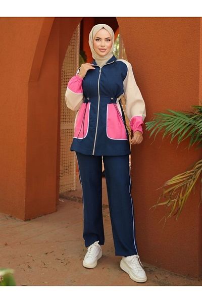 Wovi Moda Σετ φόρμας Hijab - Φερμουάρ, Μαύρο, Γυναικείο, Ρούχα