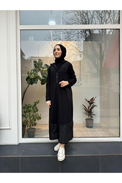 Almarwah Black قبعة نسائية بسحاب مع تفاصيل المظلة باللون الأسود