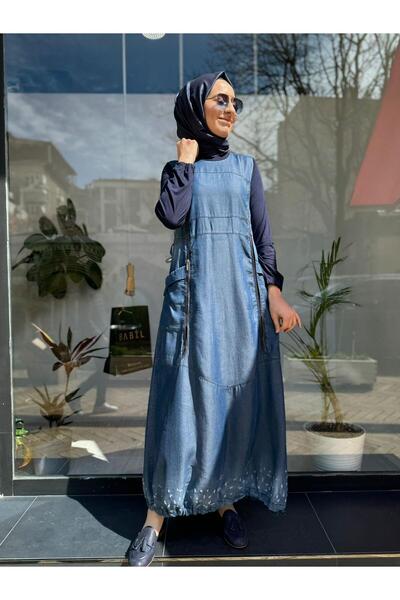 MissWhence Denim Fabric Design Women's Dress Navy Blue