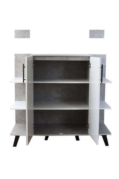 BAITY Wooden Coffee Corner for Home with 3 Drawers and Hanging Shelves - Gray and White