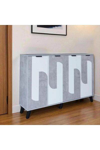 Generic Large Shoe Cabinet with 2 Sections and 5 Shelves - Light Gray and White