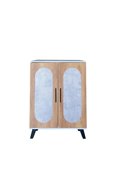 Generic 5-Tier Malaysian Wood Shoe Cabinet with Two Doors - Gray and Wooden Color