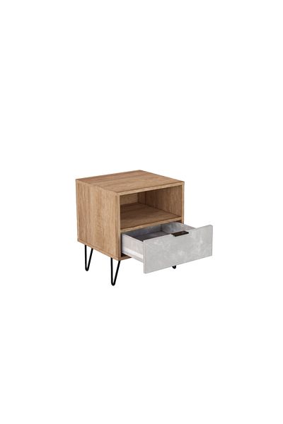 Generic Bedside Table with Storage Drawer – Malaysian Wood in Wooden and Gray Color