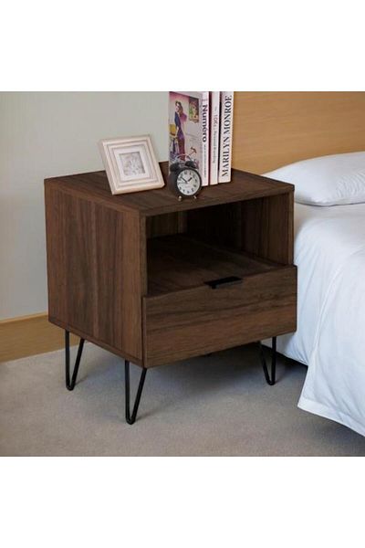 Generic Side Bed Table with Storage Drawer – Malaysian Wood in Dark Brown
