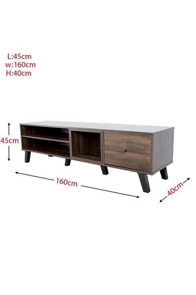 Generic 160 cm Malaysian Wood TV Table with Drawer and 2 Shelves - Brown