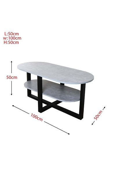 Generic Oval Coffee Table with Wooden Surface, Gray and Black