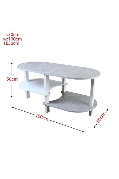 Generic Wooden Coffee Table with Two Shelves, Grey and White