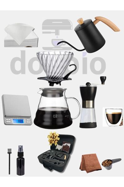 DOPPİO DOPPIO 12 Pcs V60 Premium Pour Over Manual Coffee Maker with Manual Grinder Dripper Set