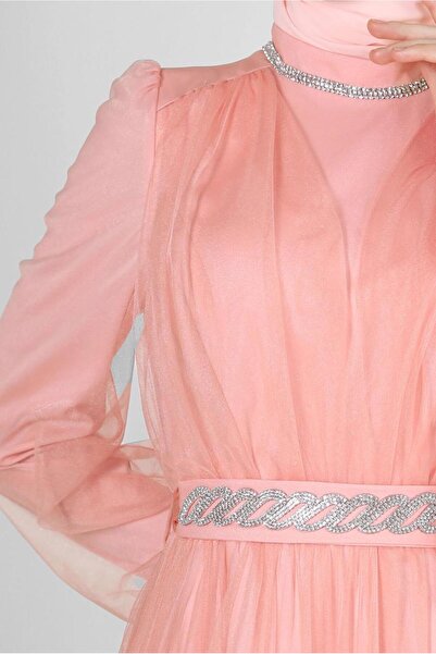 Alvina TAŞ DETAYLI TÜLLÜ ABİYE ELBİSE 50306