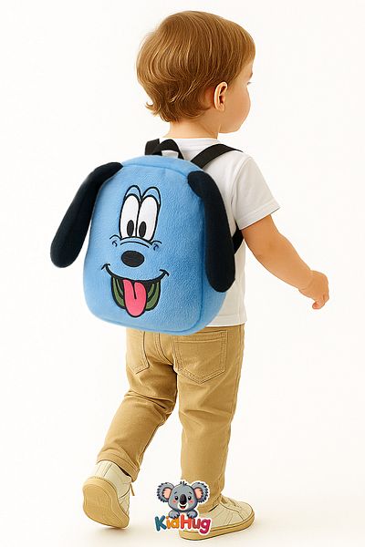 KidHug Rucsac pentru copii Premium [Câine albastru] Geantă pentru grădiniță brodata Geantă pentru copii din țesătură premium |   1-8 ani |
