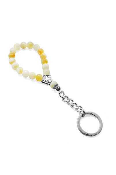 Tesbihane سلسلة مفاتيح مسبحة من الكروم الصلب الطبيعي باللون الأصفر