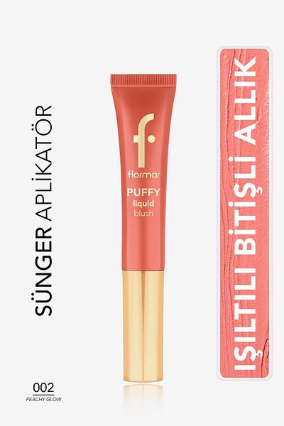 Flormar Puffy Moisturizing Effect & Shiny Finish Liquid Blush with Sponge Applicator-002Peachy Glow-8682536093880