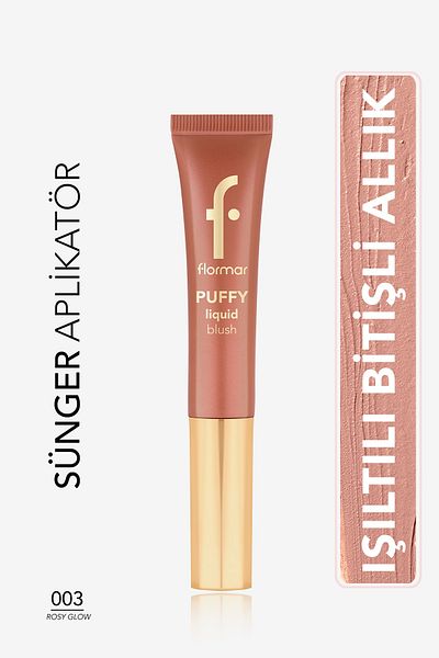 Flormar Puffy Moisturizing Effect & Shiny Finish Liquid Blush with Sponge Applicator-003 Rosy Glow-8682536093903