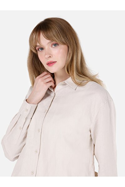Colin's Relaxed Fit Shirt Neck Düz Kadın Bej Uzun Kol Gömlek