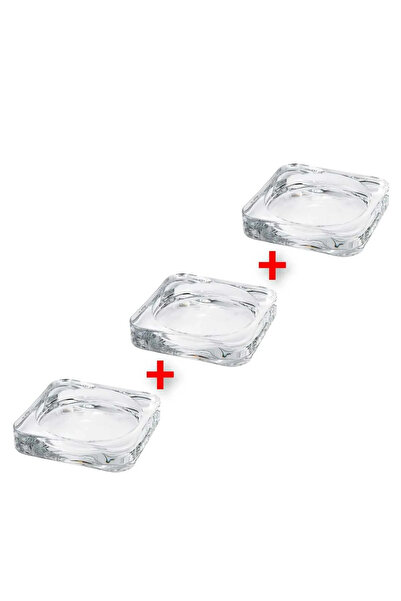 IKEA QUİCK 3 Adet Blok Mum Tabağı 10x10x1,5 Cm Şeffaf Cam Mumluk Mum Altlığı