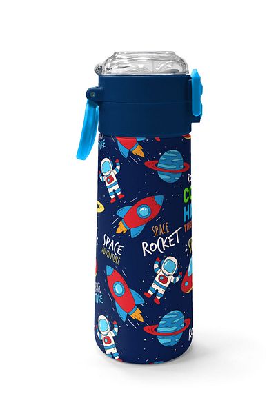 Coral High Kids Navy Blue Space Patterned Steel Thermos with Straw and Direct Drinking 500 ml 31917