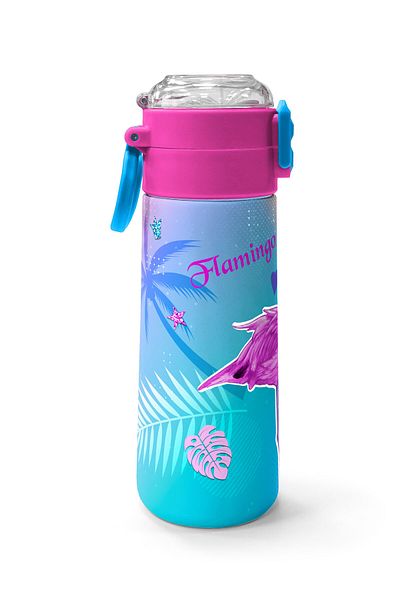 Coral High Kids Lavender Pink Flamingo Patterned Straw and Direct Drinking Steel Thermos 500 ml 31921