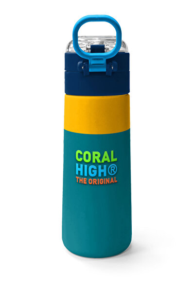 Coral High Kids Navy Blue Indigo Robot Patterned Steel Thermos with Straw and Direct Drinking 500 ml 31918