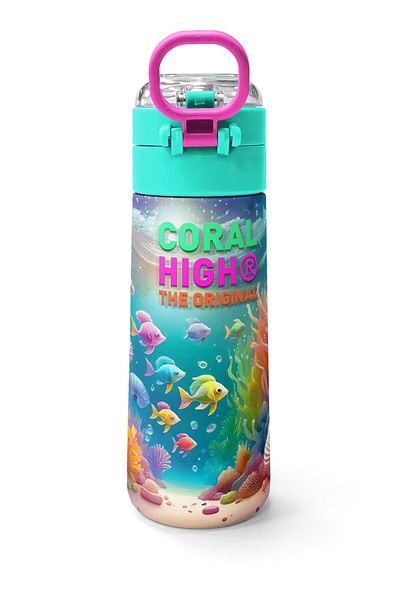 Coral High Kids Seahorse Patterned Steel Thermos with Straw and Direct Drinking 500 ml 31988