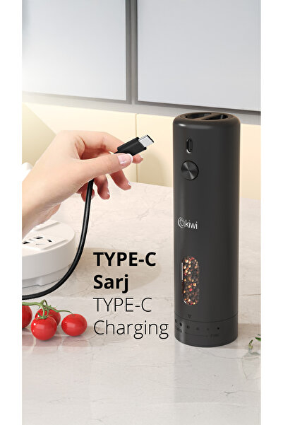 Kiwi Kspg-4851 Şarjlı Tuz Karabiber Değirmeni Otomatik Baharat Öğütücü