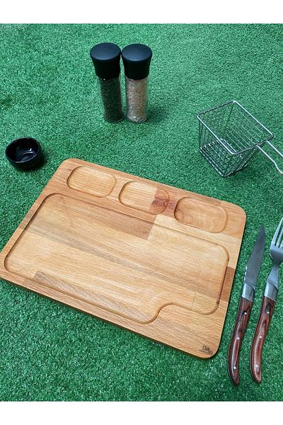 Davi Ahşap Natural Wooden Hornbeam Tree Serving Plate - Multi-Compartment Presentation Plate