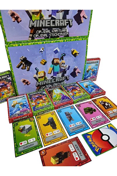 Emrah Gültekin Oyun Kağıtları Minecraft (10 MİNİ KUTU 60 KART 10 STİCKER) Yeni Nesil Karakter Kartları