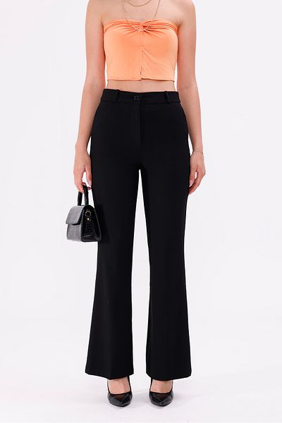 LA PANTE Black Flare Leg Women's Fabric Trousers