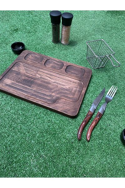 Davi Ahşap Natural Wooden Hornbeam Tree Serving Plate - Multi-Compartment Presentation Plate