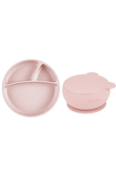 OiOi Portion Vacuum Plate + Bowl with Lid Pink