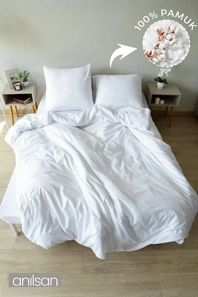 Anılsan Plain White Single Duvet Cover Set 100% Cotton, 83Tel