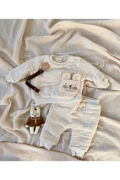 BabyCosy Bear 100% Organic Cotton Muslin Set - Top and Bottom Set