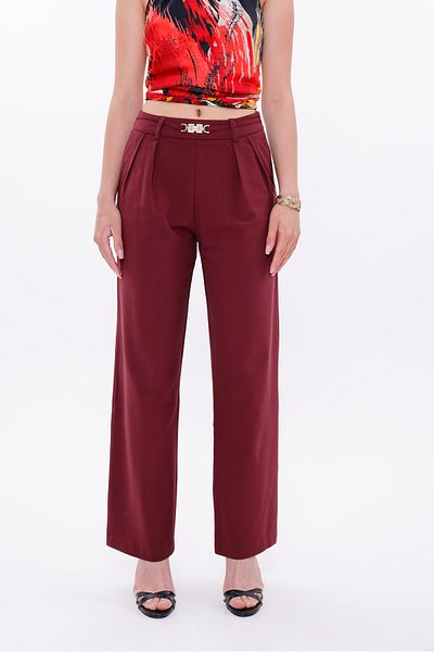 LA PANTE Palazzo Burgundy Women's Trousers with Gold Buckle