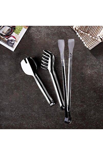 Hisar Lale 3 Piece Steel Serving Tongs Set