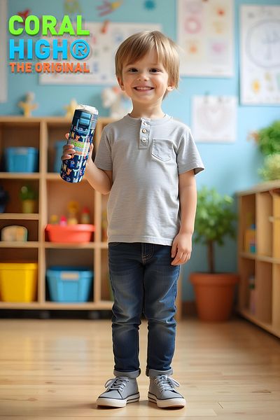 Coral High Kids Navy Blue Neon Yellow Patterned Steel Thermos with Straw and Direct Drinking 500 ml 31935